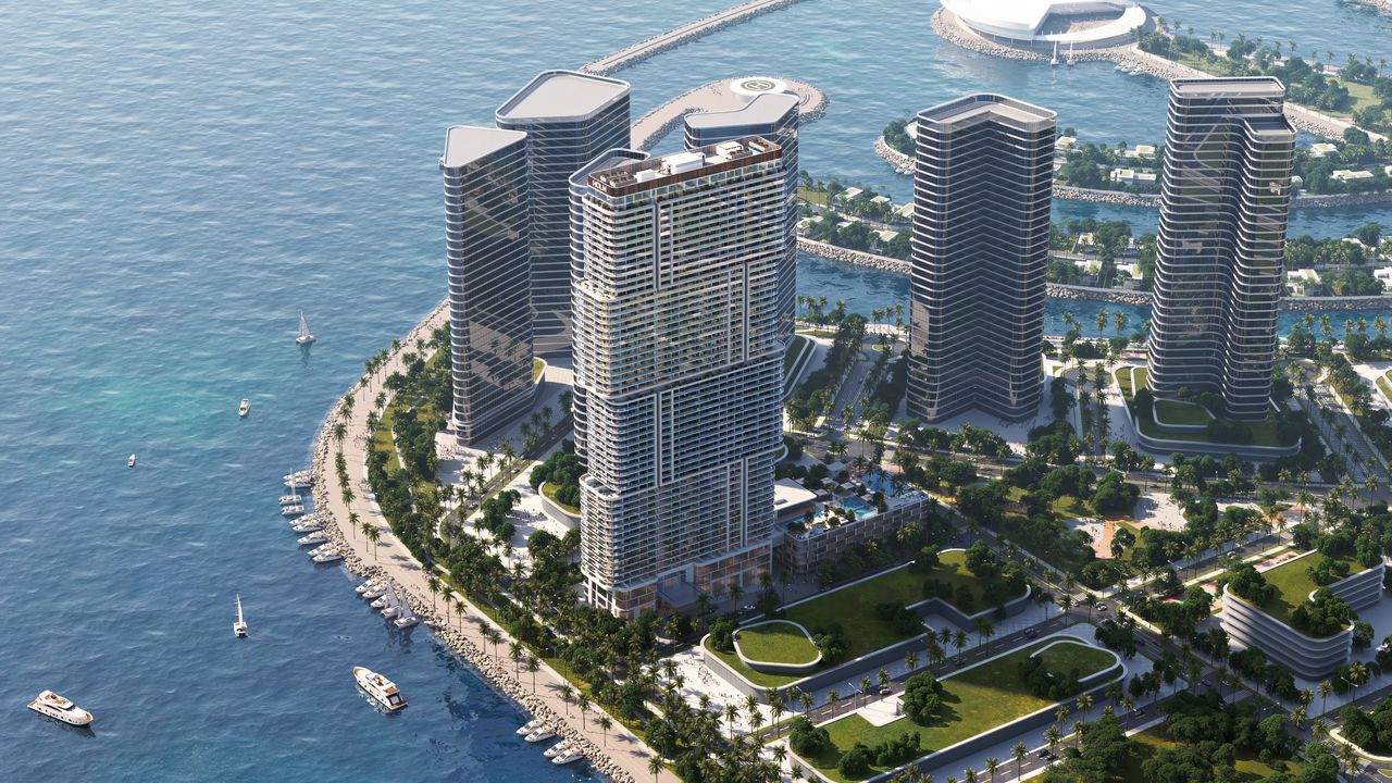 Aerial view of ONE PENINSULA and neighbouring towers on Ambassadori Island