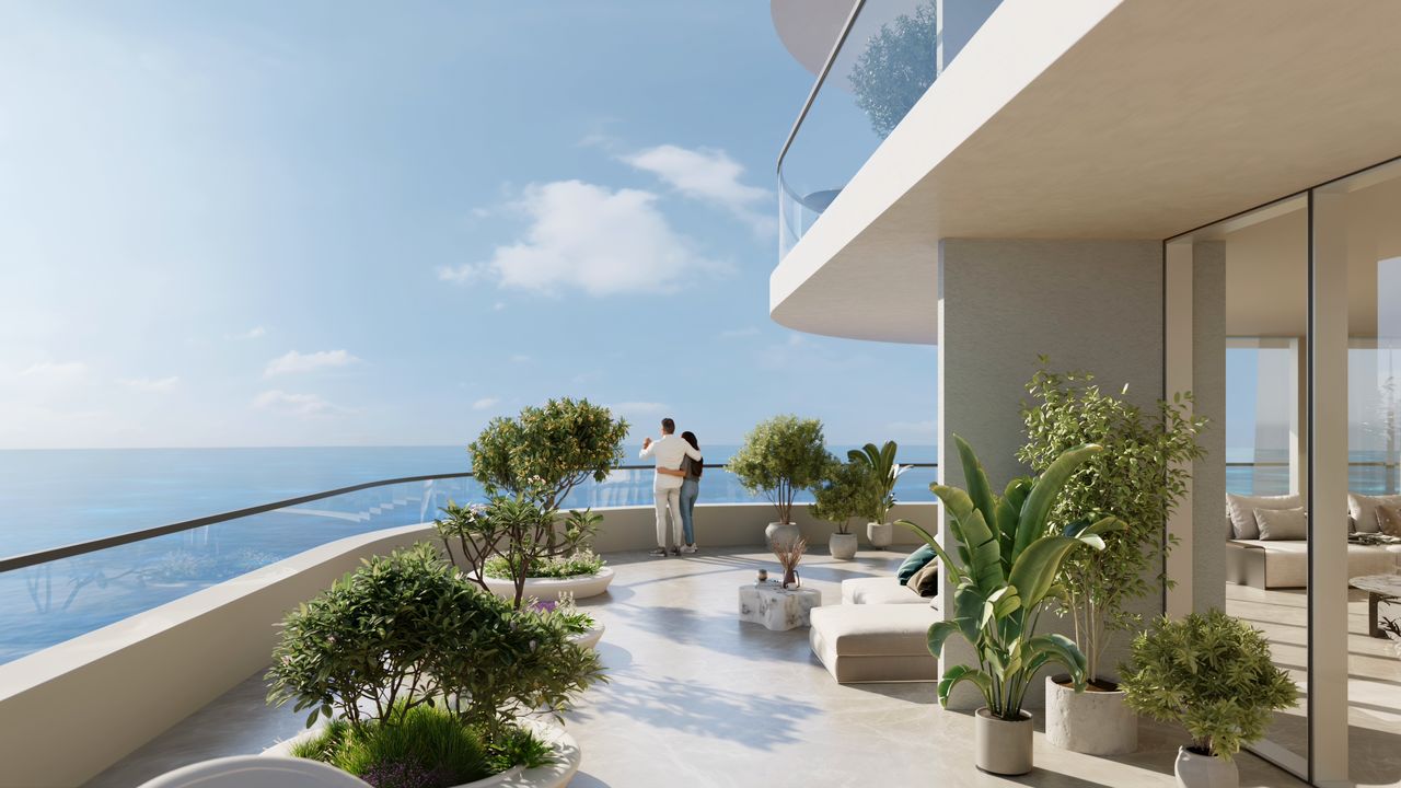Furnished terrace with planting and a view of the sea